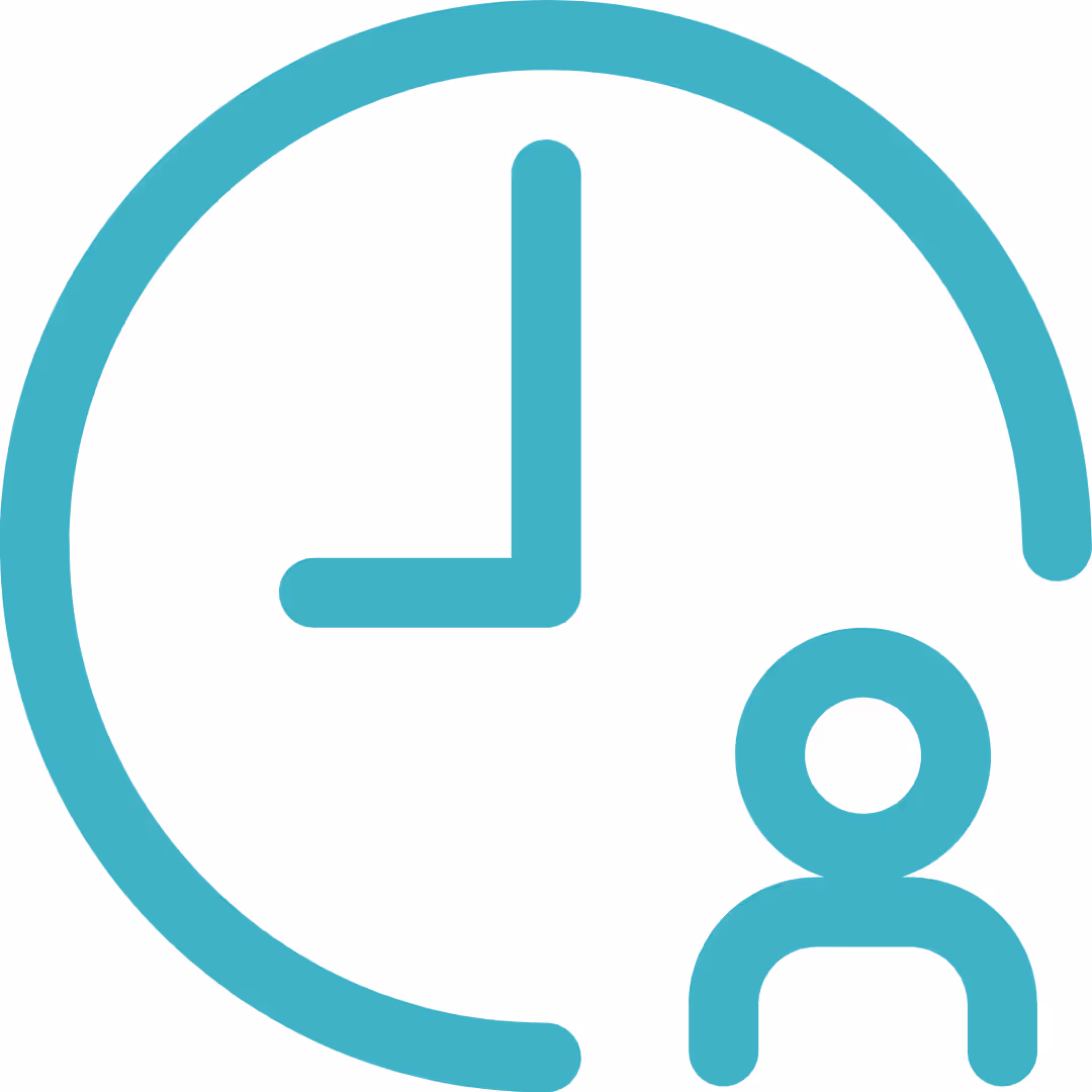 Duration icon, clock and person symbol.