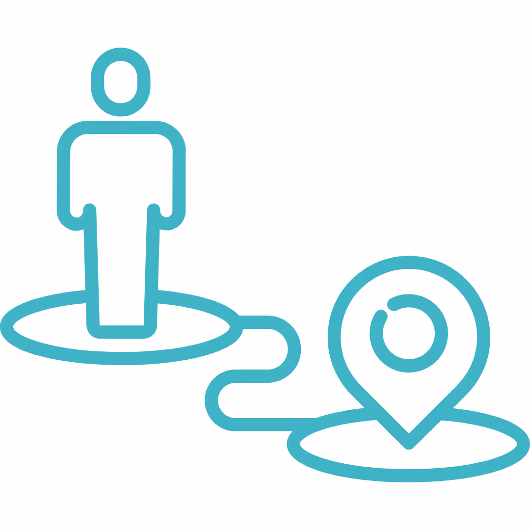 Distance icon, person and location pin connected via a swerved line.
