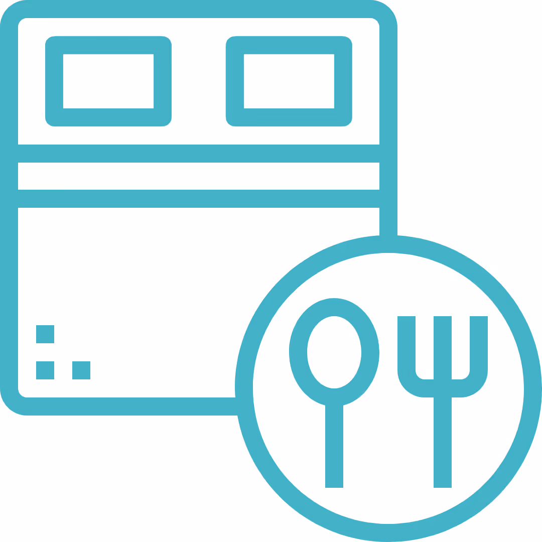 Bed & breakfast icon, double bed with a knife and fork.