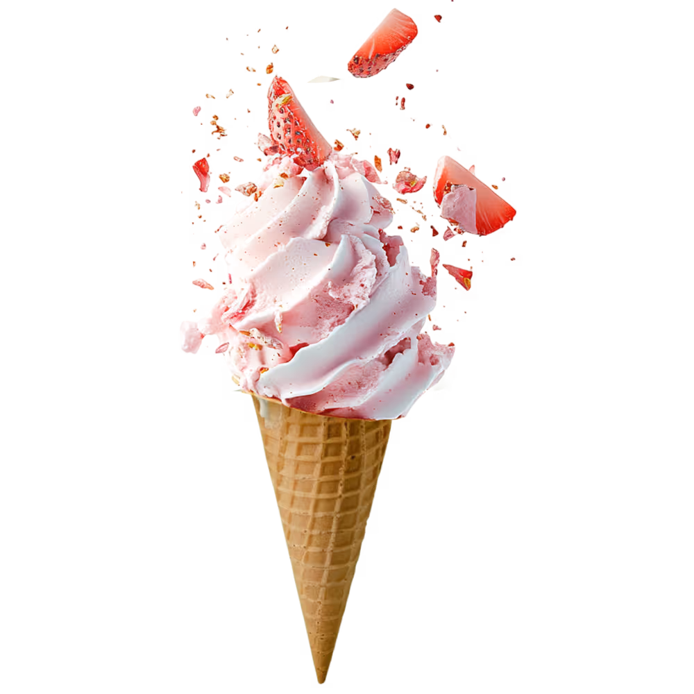 Erdbeer-Sorbet in knuspriger Waffel, verfeinert mit frischen Erdbeerstücken