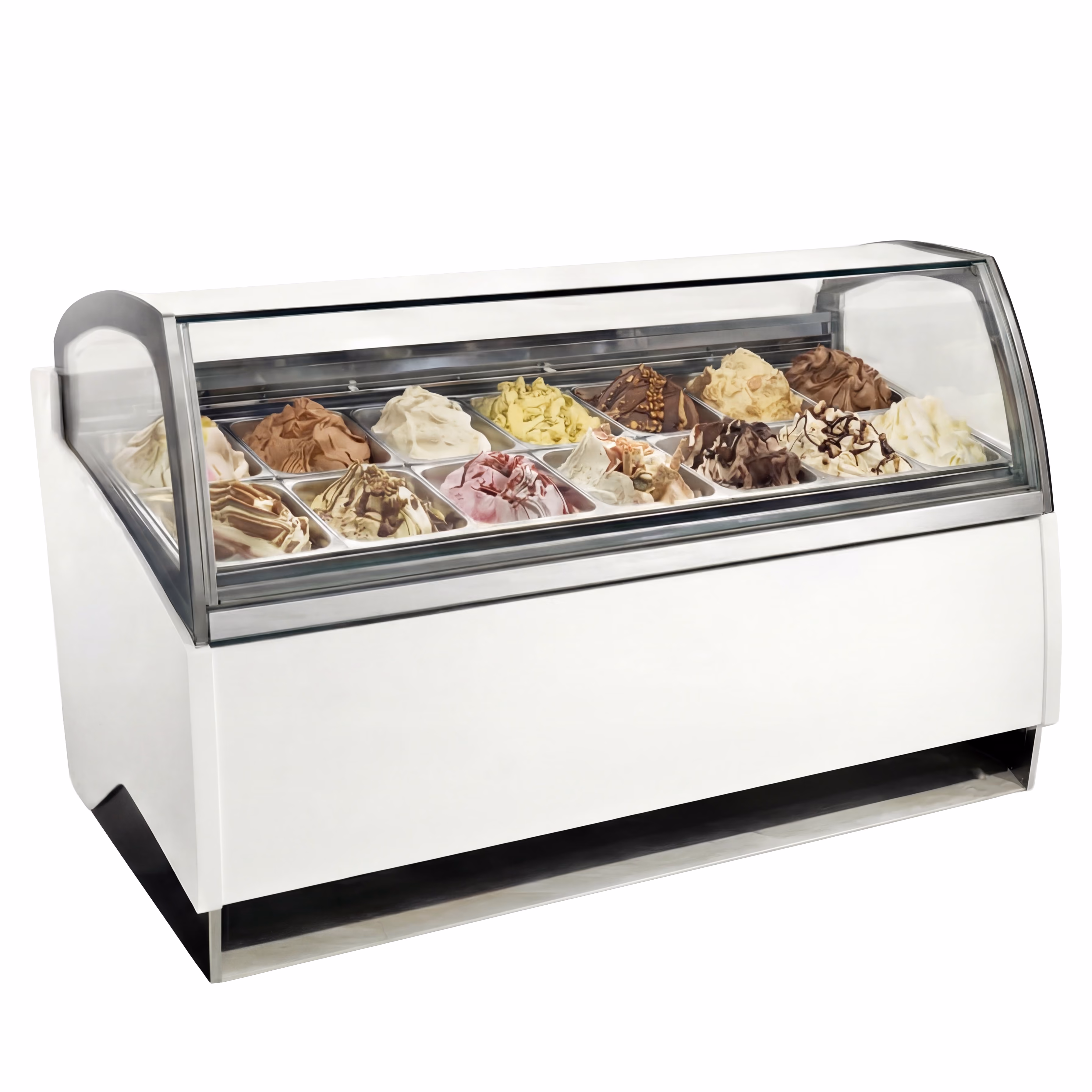 Eisvitrine mit verschiedenen Eissorten befüllt