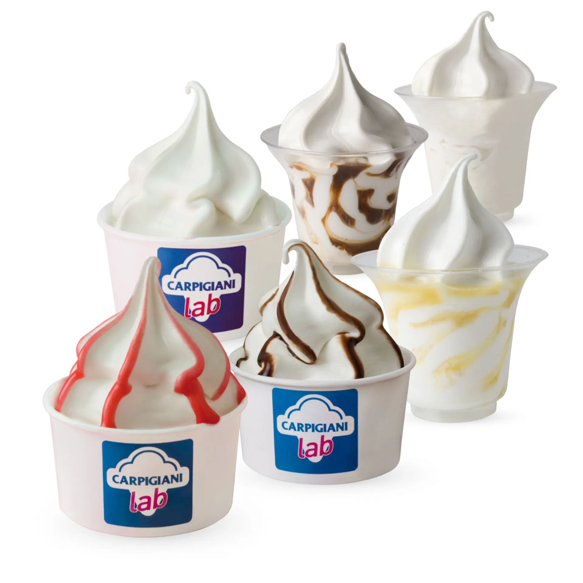 Soft serve cups with different sauces