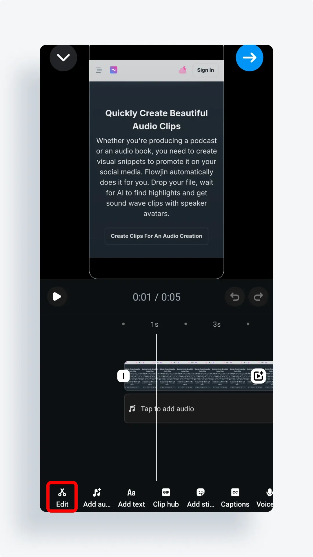Open Instagram Reel Trimming