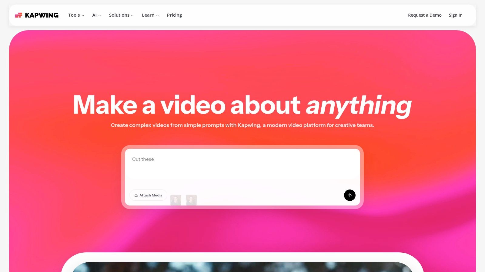 Kapwing's browser-based video editor interface showing editing tools and timeline