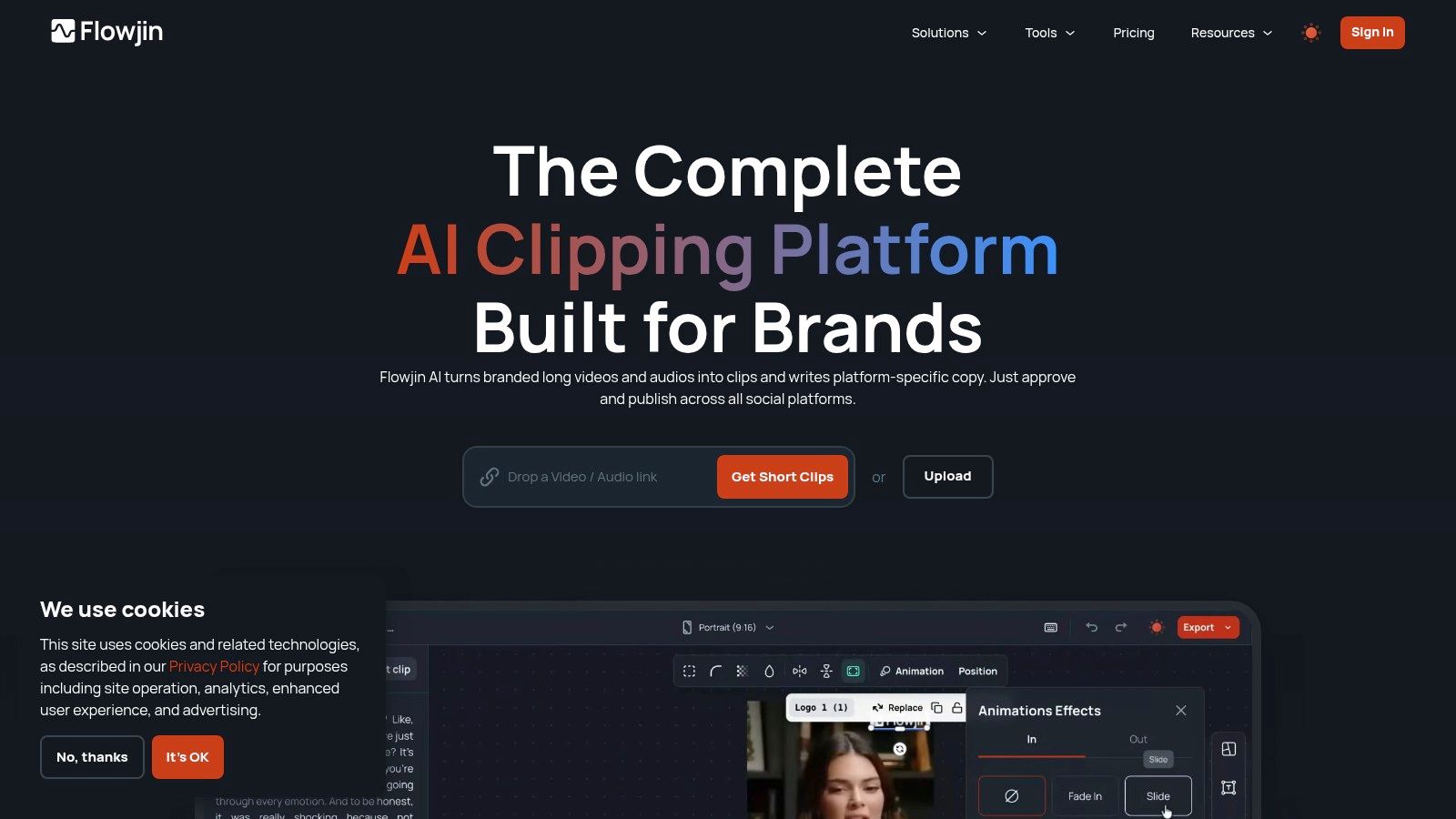 Flowjin AI clipping and repurposing platform interface