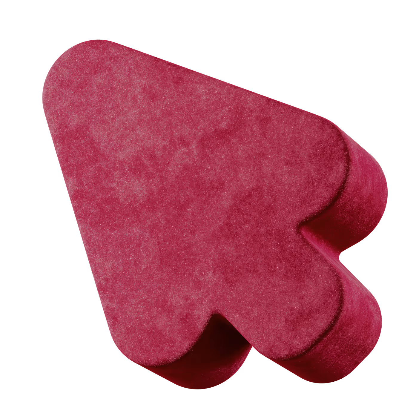Three-dimensional maroon cursor arrow with rounded edges on a black background.