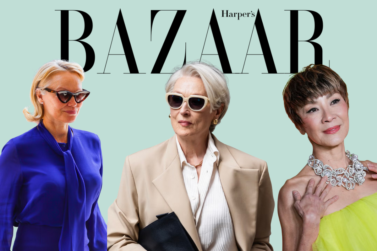 The Harper's Bazaar Logo with short hair styles infront.