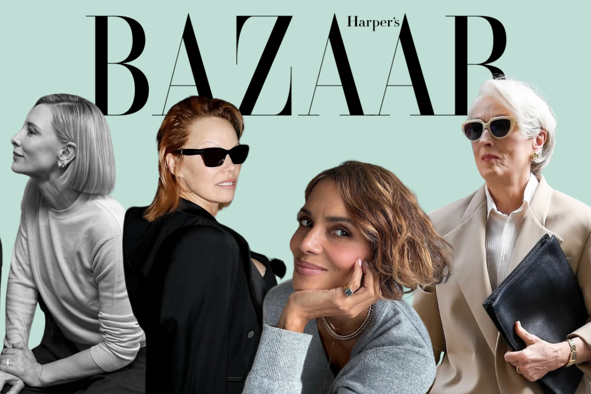 The Harper's Bazaar Logo with short hair styles infront.