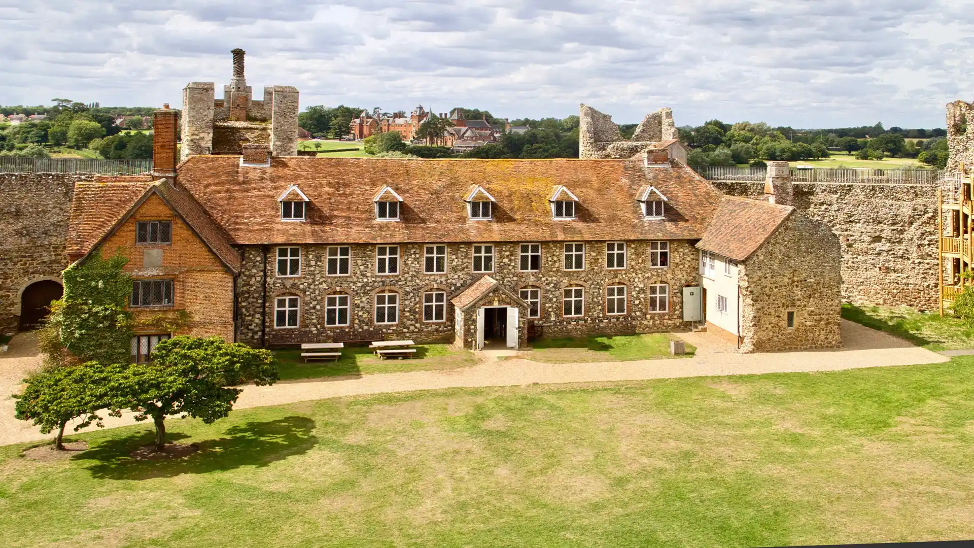 Aerial view of Framlingham Castle on a bright sunny summers day.
