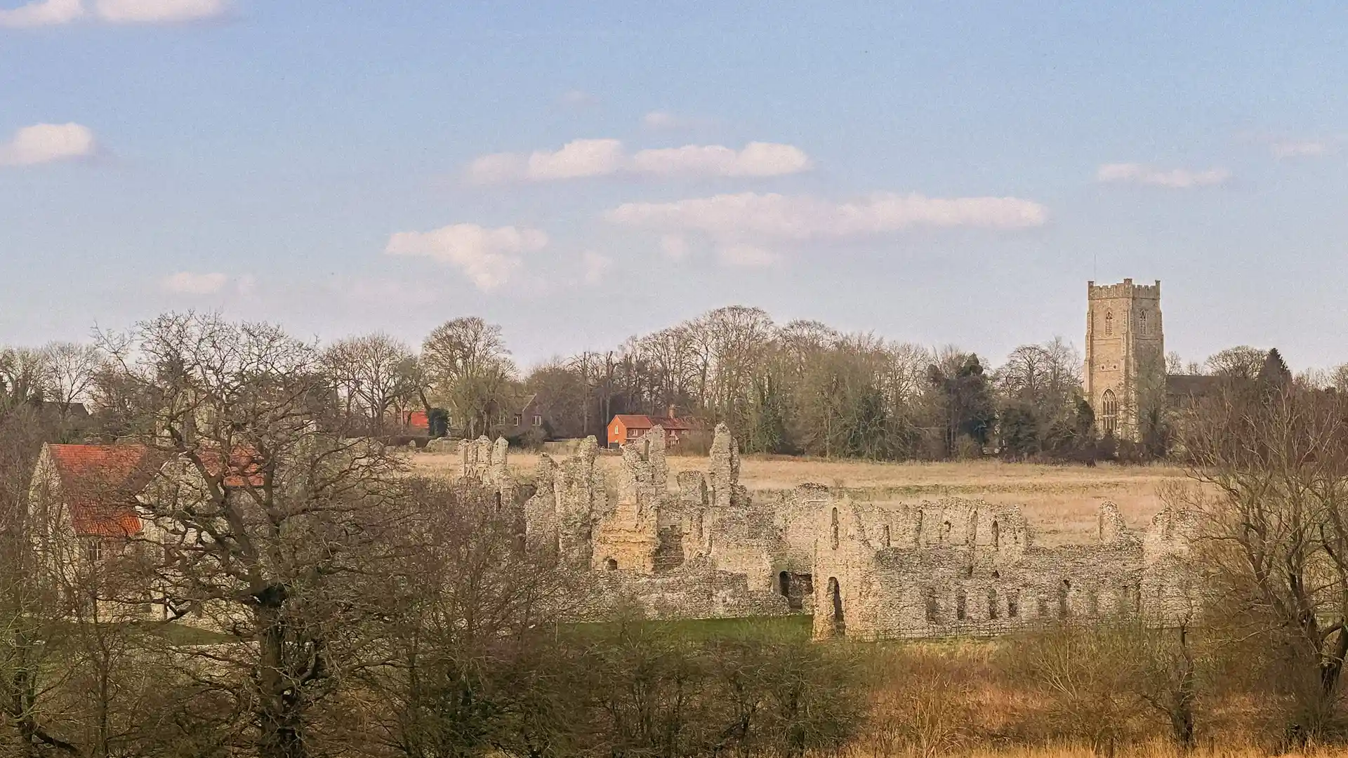 Castle Acre Priory ruins beside the Peddars Way, Norfolk.