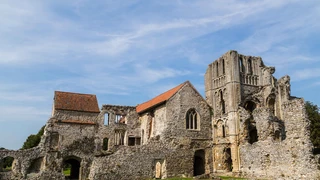 Ruins of Castle Acre Priory in Norfolk, a historic medieval site beside the Peddars Way long-distance trail.