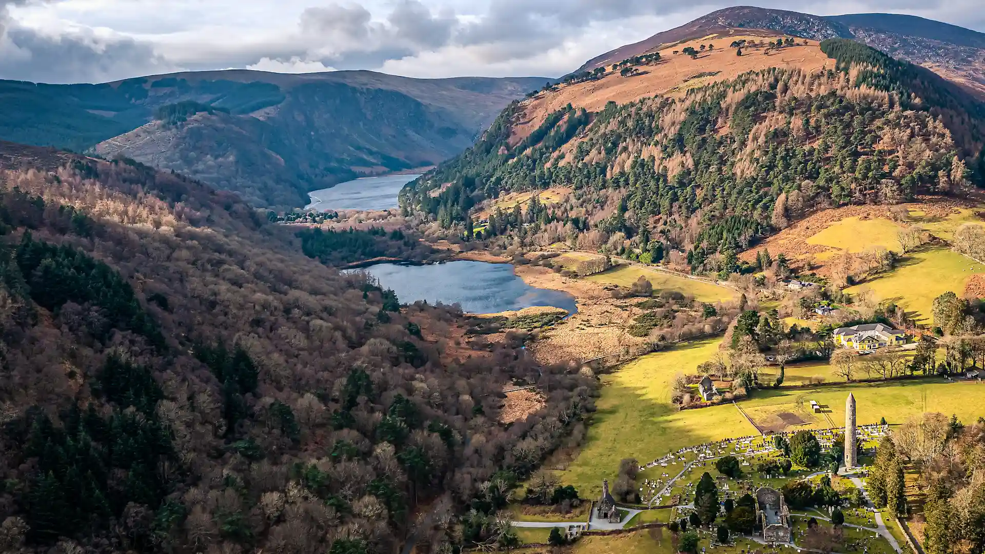 Glendalough valley and Upper Lake on the Wicklow Way in County Wicklow.