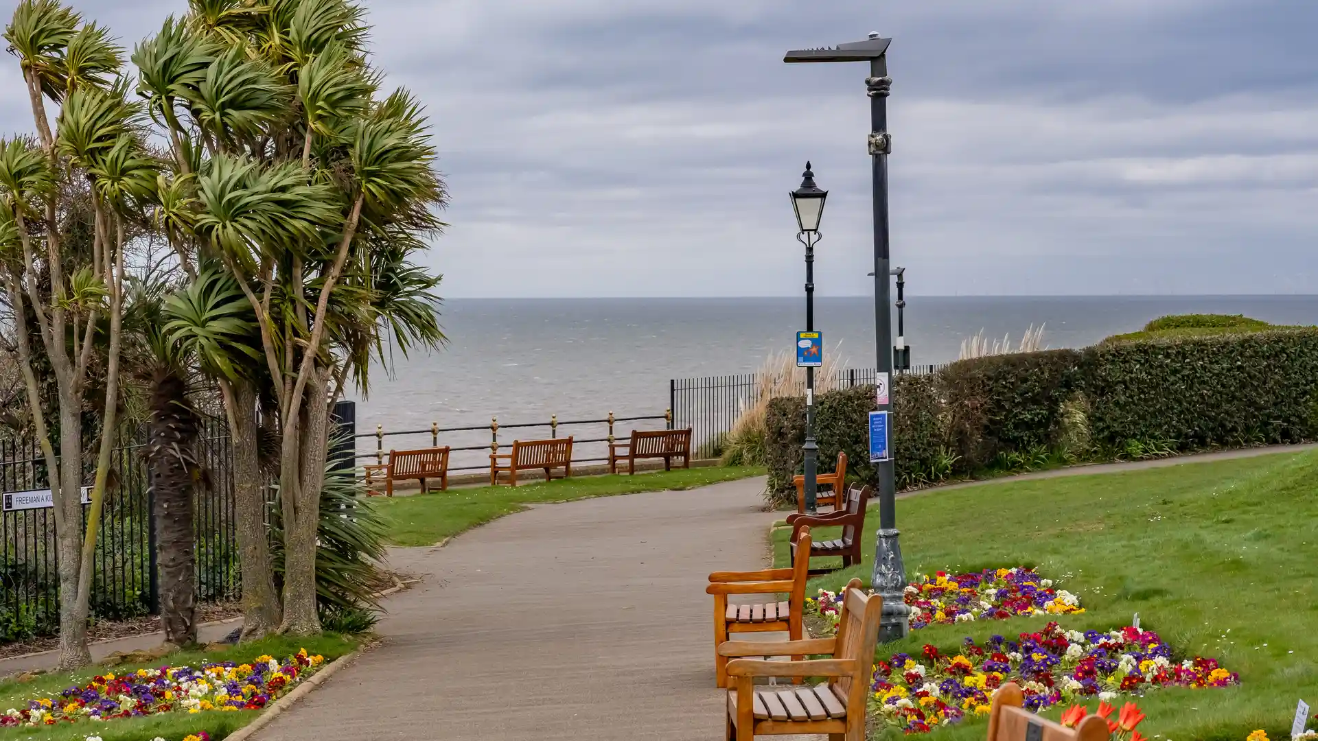 Hunstanton seafront at the start of the Norfolk Coast Path, with the promenade, gardens, and views across The Wash.