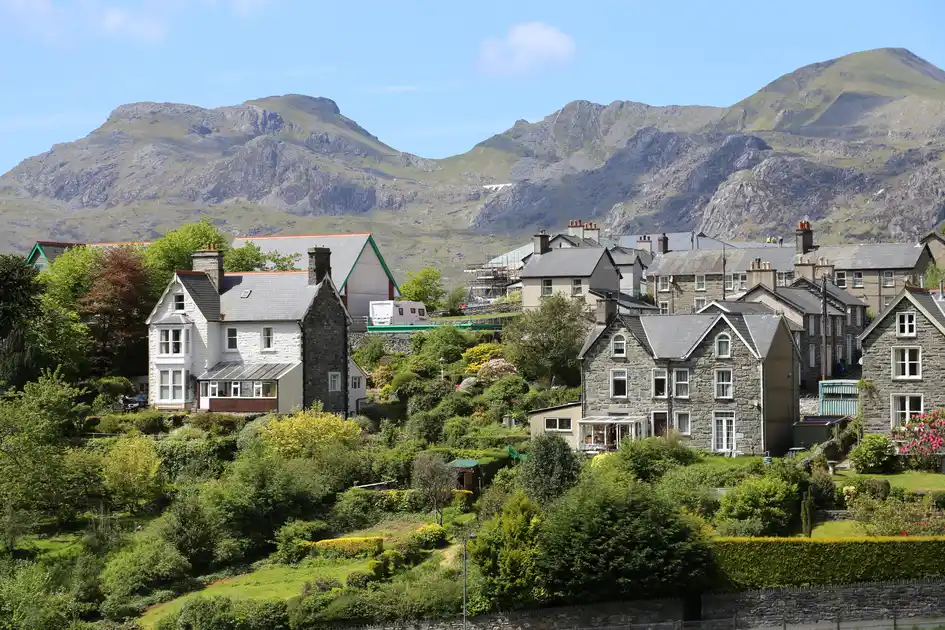 Blaenau Ffestiniog beneath the mountains of Eryri National Park in North Wales