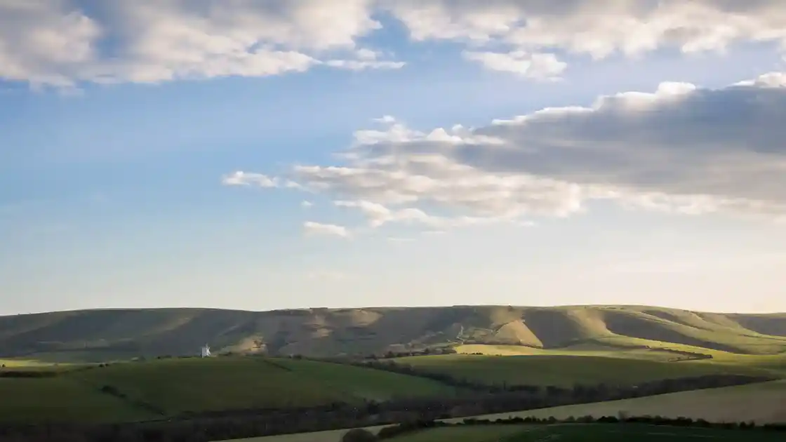 Rolling hills and farmland along the Sussex Border Path.