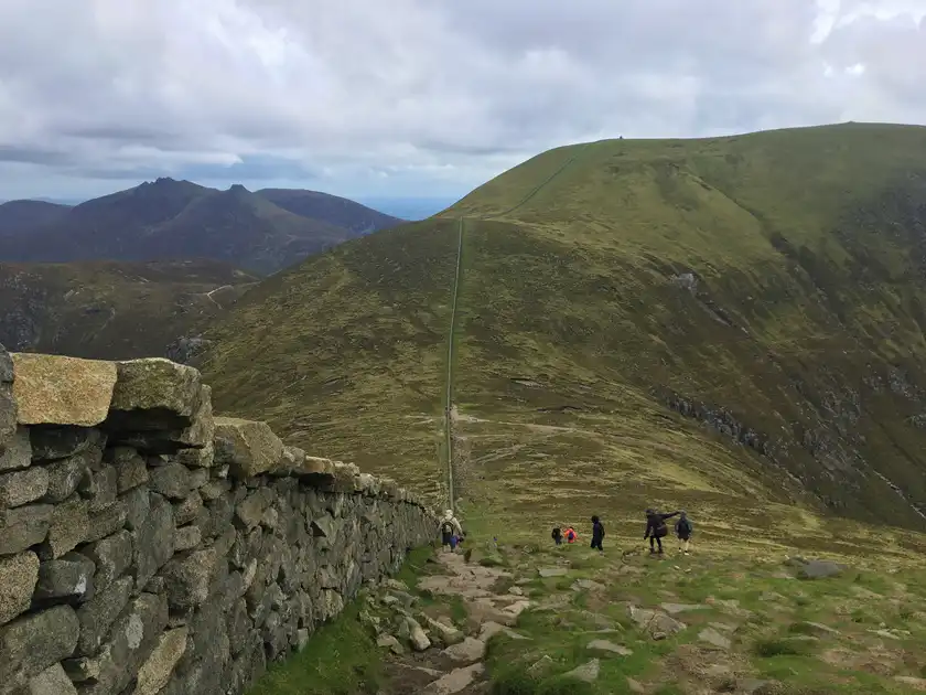 Mountain path beside the Mourne Wall in the Mourne Mountains, Northern Ireland