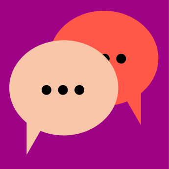 Abstrakte, farbige rechteckige Formen in Rot, Schwarz und Beige auf violettem Hintergrund, angeordnet in einem rasterartigen Muster.