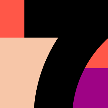 Abstraktes Design mit beigen Rechtecken, schwarzen Linien und einem roten Dreieck auf lila Hintergrund.