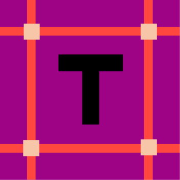 Grafische Darstellung eines zweistöckigen Hauses mit roter Fassade, schwarzem Dach, einem runden Fenster oben und einem großen Bogen als Haustür vor violettem Hintergrund.