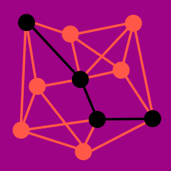 Abstrakte, farbige rechteckige Formen in Rot, Schwarz und Beige auf violettem Hintergrund, angeordnet in einem rasterartigen Muster.