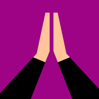 Grafische Darstellung eines zweistöckigen Hauses mit roter Fassade, schwarzem Dach, einem runden Fenster oben und einem großen Bogen als Haustür vor violettem Hintergrund.