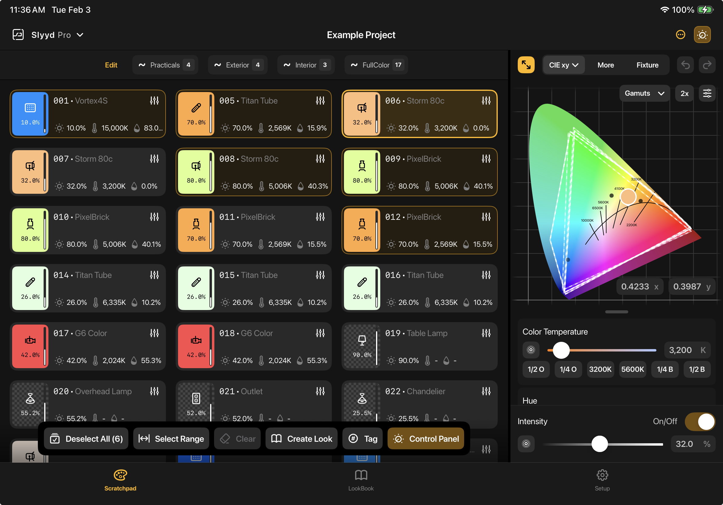 Control panel on Scratchpad