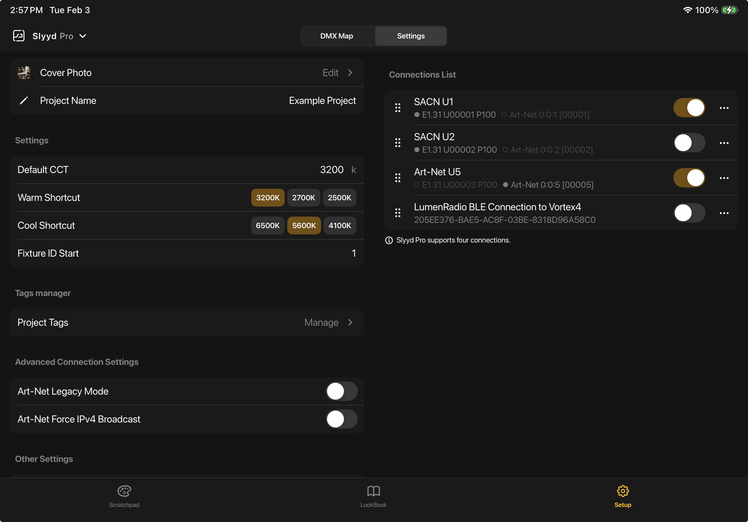 Project settings page