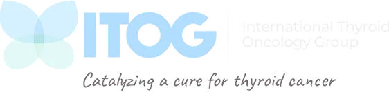 Logo of International Thyroid Oncology Group with a butterfly-shaped graphic and text 'Catalyzing a cure for thyroid cancer'.
