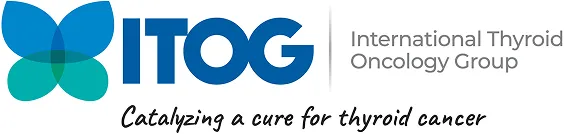 Logo of International Thyroid Oncology Group with a blue and green butterfly graphic and the tagline 'Catalyzing a cure for thyroid cancer'.