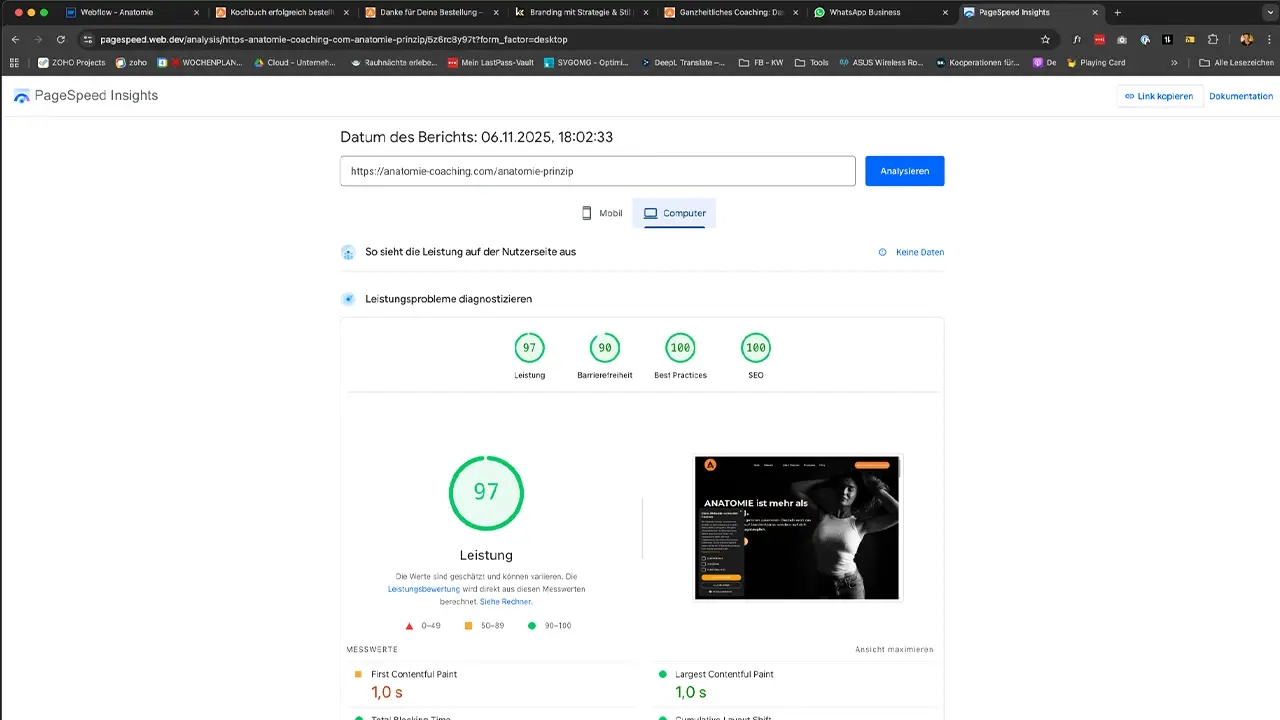 Webflow-Website für Anatomie Coaching von Anna Hahn, gestaltet von Kim Weber | dieKreativtuner – modernes Webdesign mit Fokus auf Klarheit, Struktur und Markenwirkung.