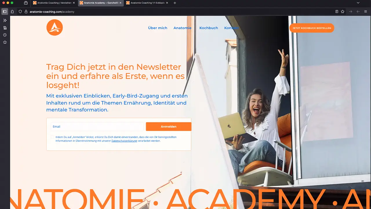 Webflow-Website für Anatomie Coaching von Anna Hahn, gestaltet von Kim Weber | dieKreativtuner – modernes Webdesign mit Fokus auf Klarheit, Struktur und Markenwirkung.
