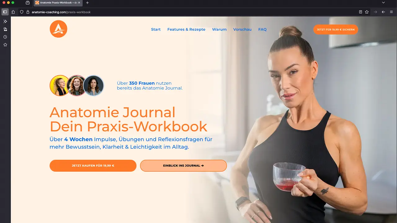 Webflow-Website für Anatomie Coaching von Anna Hahn, gestaltet von Kim Weber | dieKreativtuner – modernes Webdesign mit Fokus auf Klarheit, Struktur und Markenwirkung.