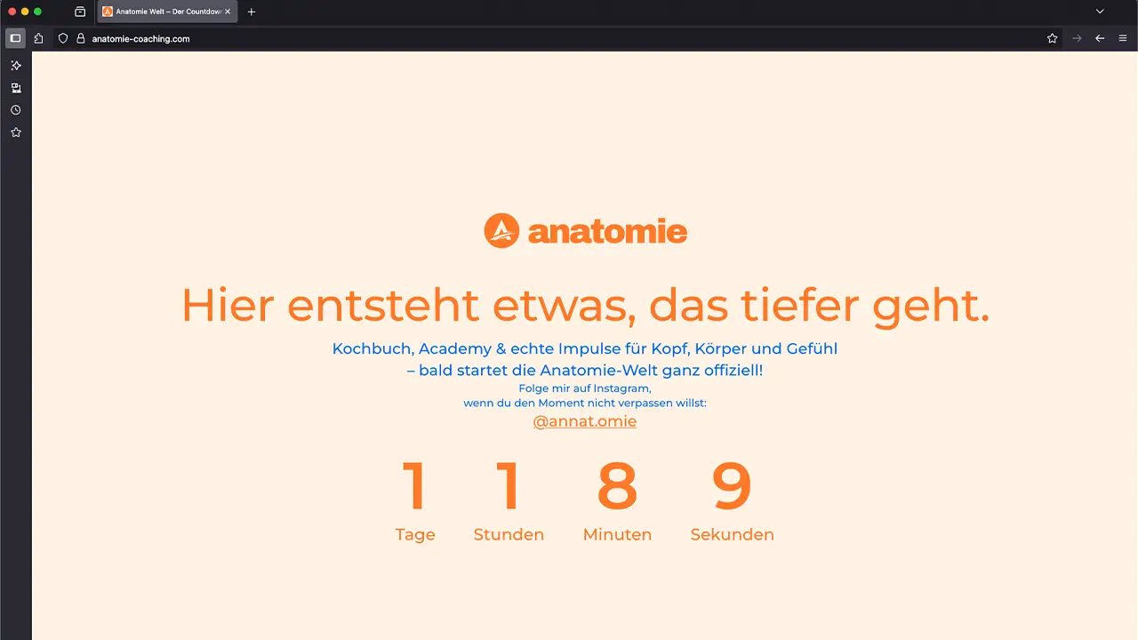 Webflow-Website für Anatomie Coaching von Anna Hahn, gestaltet von Kim Weber | dieKreativtuner – modernes Webdesign mit Fokus auf Klarheit, Struktur und Markenwirkung.