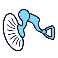 Ilustración de una llave inglesa azul con una tuerca, estilo dibujo animado.