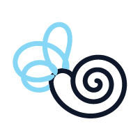 Dibujo de un caracol con espiral en negro y alas azules, como un caracol alado.
