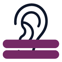 Icono de una oreja con dos barras horizontales debajo, simbolizando la pérdida auditiva o sordera.
