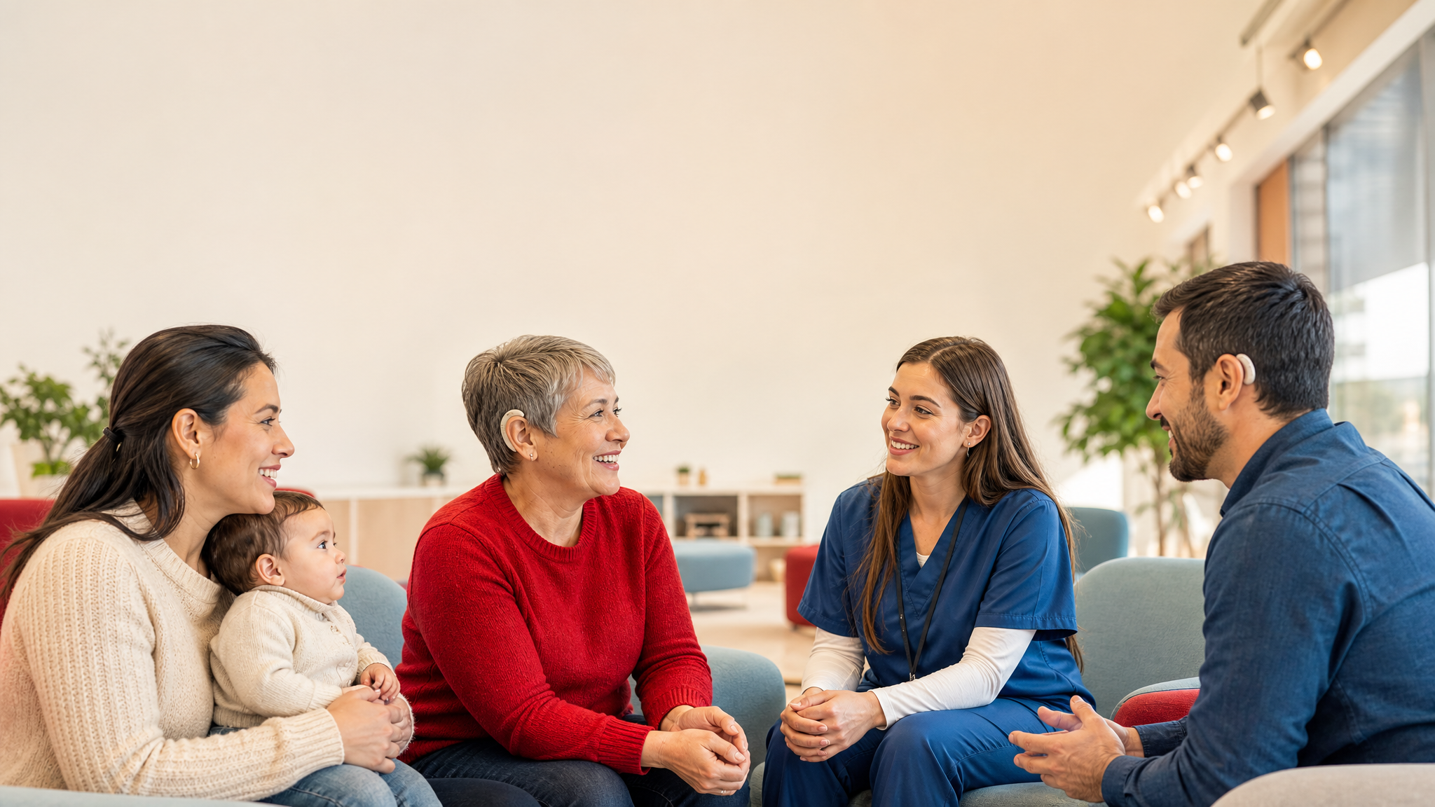 Médica conversa con personas