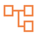 Abstract diagram with interconnected squares, representing a flow or process. Orange outlines on a black background.