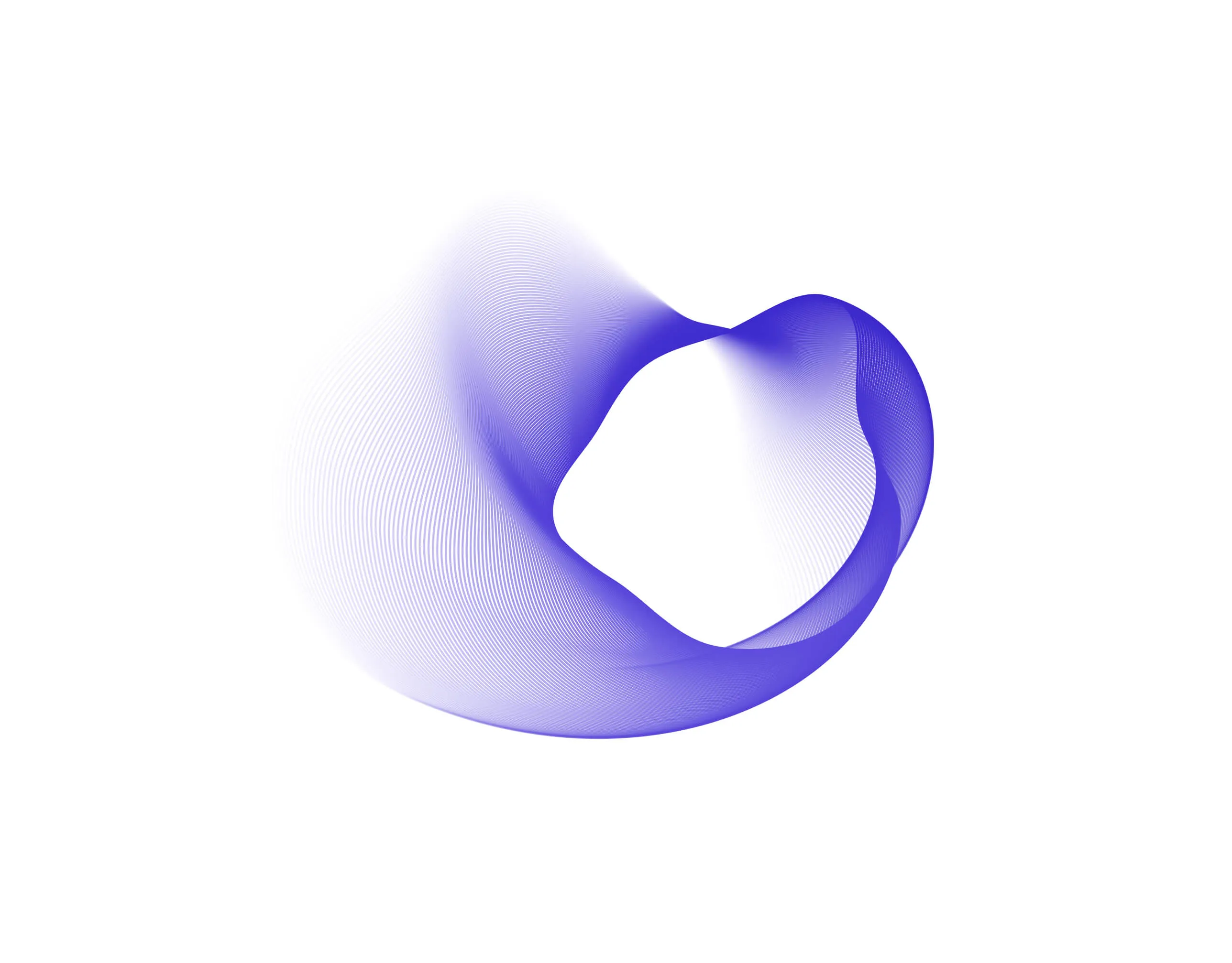 Abstrakte, geschwungene, halbtransparente blaue Linien auf weißem Hintergrund.