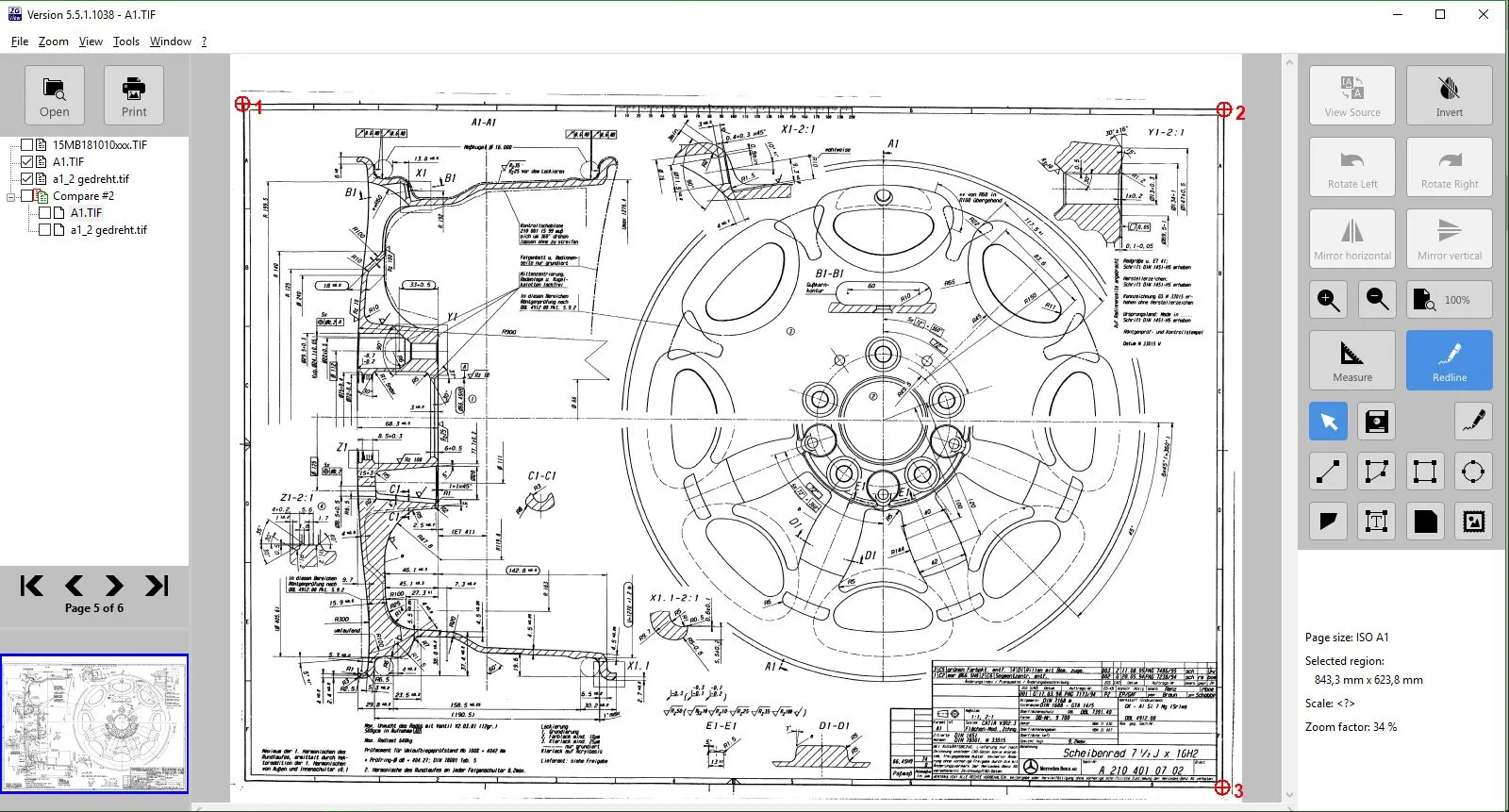 Technische Zeichnung einer Radfelge mit detaillierten Maßen und Querschnittsansichten in Schwarz-Weiß.