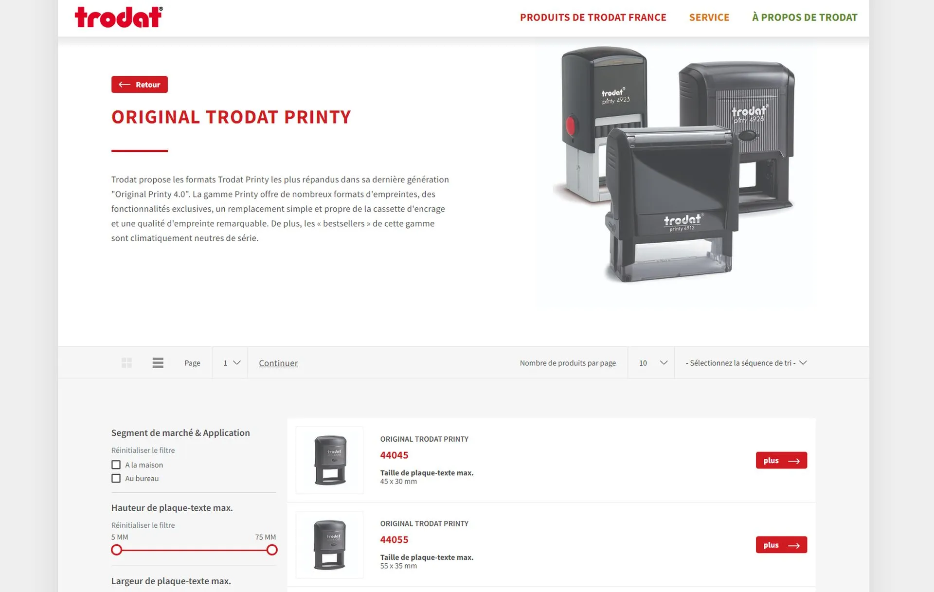 Drei verschiedene schwarze Trodat Printy Stempelmodelle nebeneinander dargestellt.