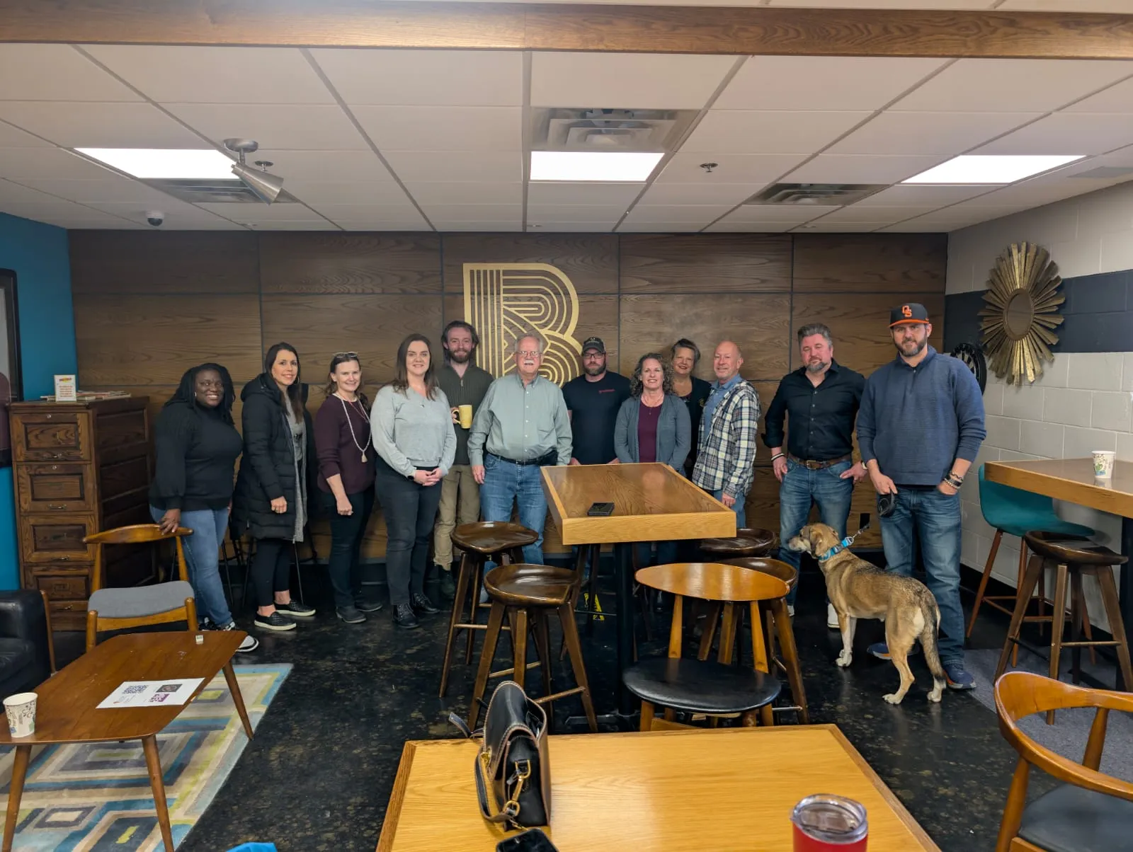Casual coffee networking group photo