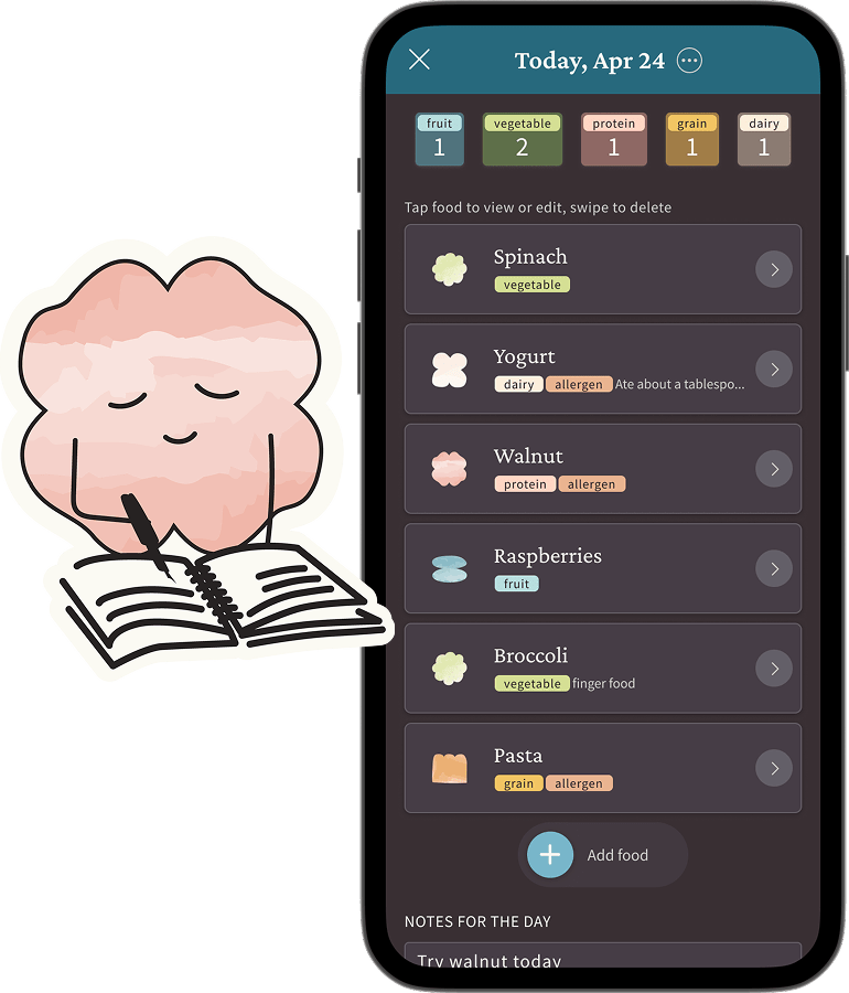 image of food logging functionality in the First Bites app