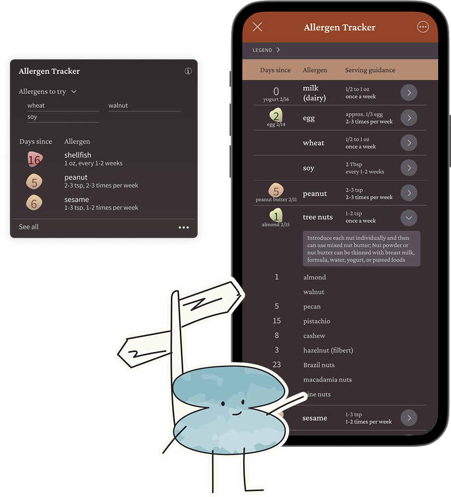 image of allergen tracking functionality in the First Bites app