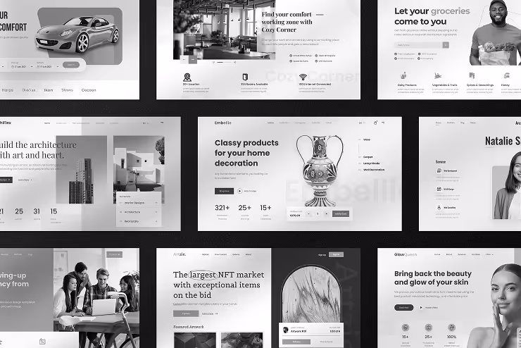 A image collection of different website landing pages