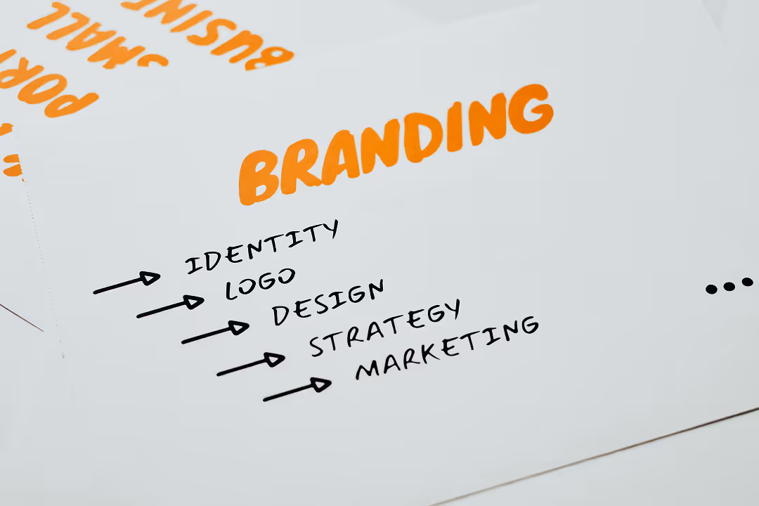 A paper with words like branding and etc.