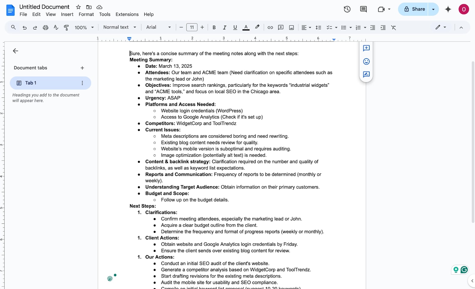 Google Docs output link