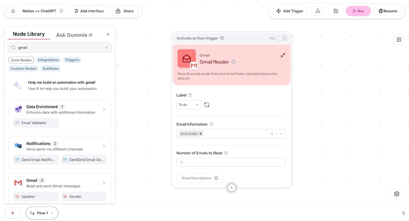 Gmail Reader node in Gumloop