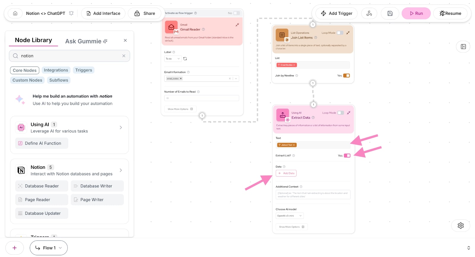 ChatGPT extract data node