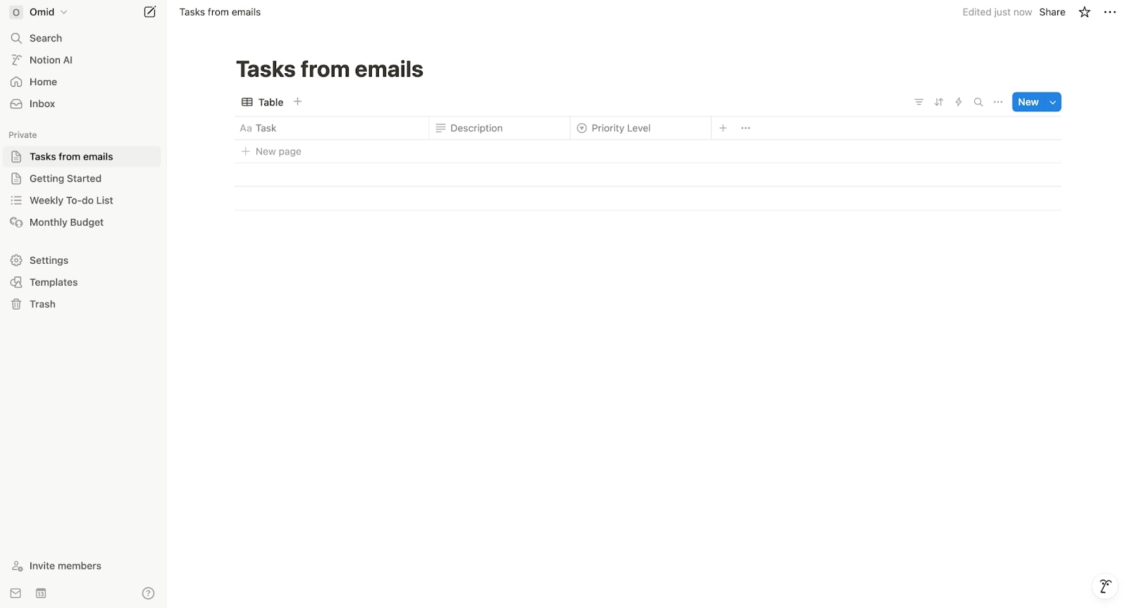 Blank Notion Database